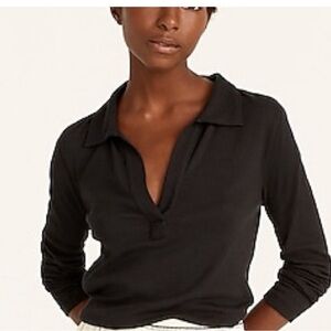 J. Crew || relaxed long sleeve stretch linen blend polo shirt